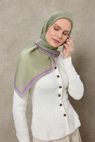 Tencel Monare Eşarp Labirent Desen Yeşil 90X90