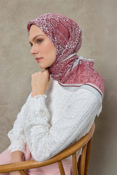 Tencel Monare Eşarp Madalyon Desen Açık  Gri 90X90