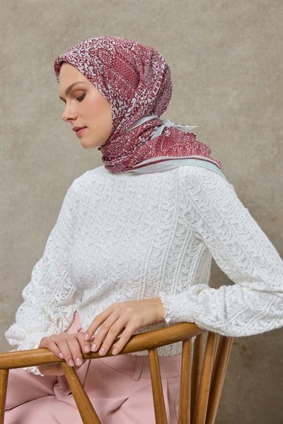 Tencel Monare Eşarp Madalyon Desen Açık  Gri 90X90