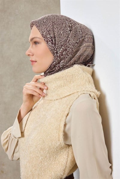Tencel Monare Eşarp Madalyon Desen Çikolata Kahve 90X90