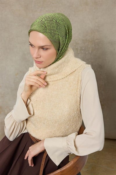 Tencel Monare Eşarp Madalyon Desen Çimen Yeşili 90X90