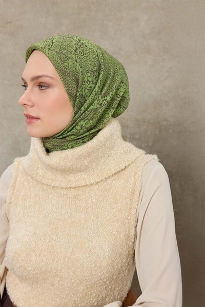 Tencel Monare Eşarp Madalyon Desen Çimen Yeşili 90X90