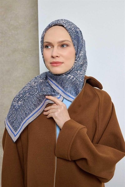 Tencel Monare Eşarp Madalyon Desen Ekru 90X90