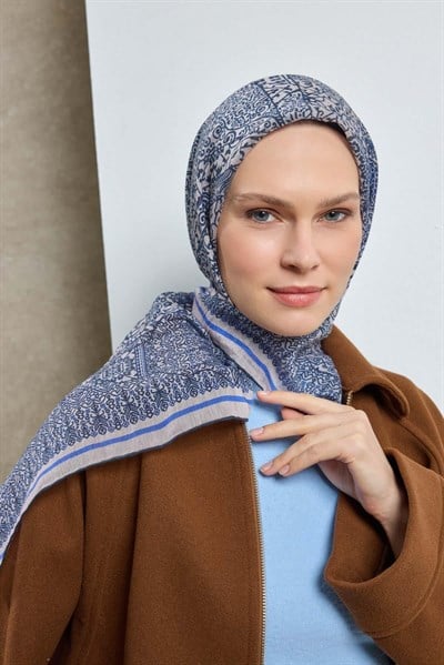 Tencel Monare Eşarp Madalyon Desen Ekru 90X90