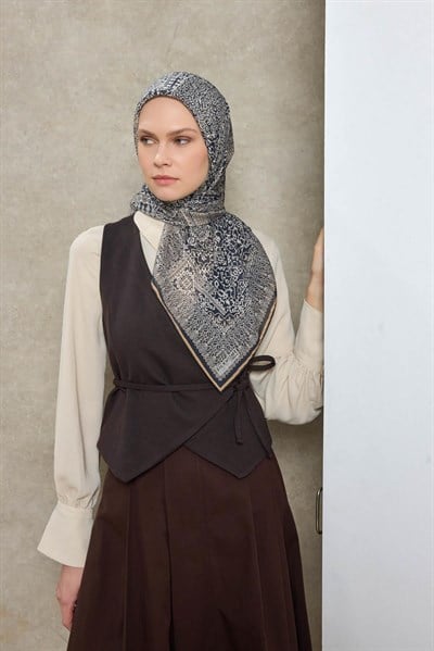 Tencel Monare Eşarp Madalyon Desen Gece Mavisi 90X90