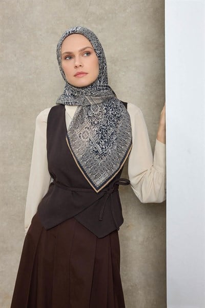 Tencel Monare Eşarp Madalyon Desen Gece Mavisi 90X90