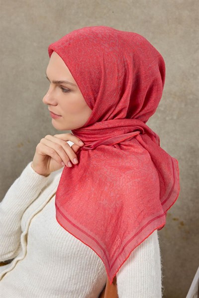 Tencel Monare Eşarp Madalyon Desen Gül Kurusu 90X90