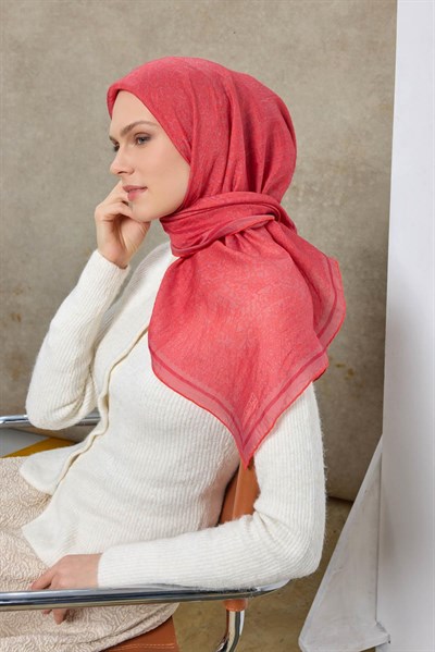Tencel Monare Eşarp Madalyon Desen Gül Kurusu 90X90