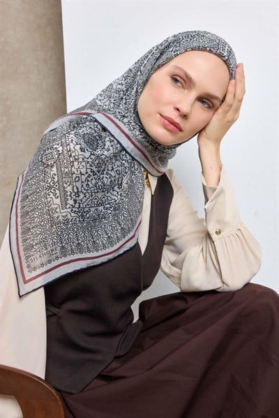 Tencel Monare Eşarp Madalyon Desen Gümüş 90X90