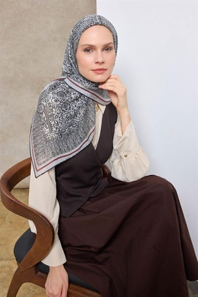 Tencel Monare Eşarp Madalyon Desen Gümüş 90X90