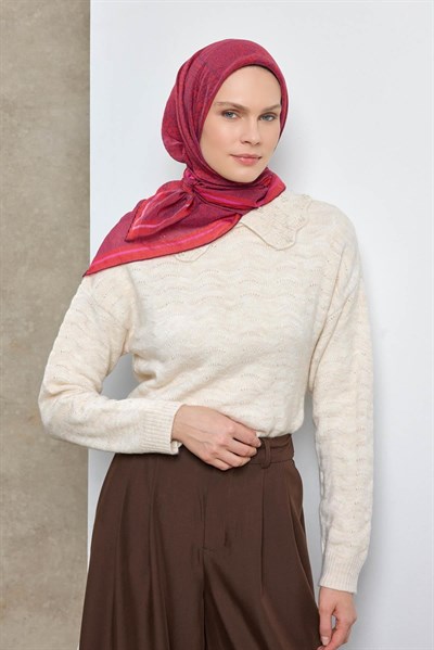 Tencel Monare Eşarp Madalyon Desen Kırmızı 90X90