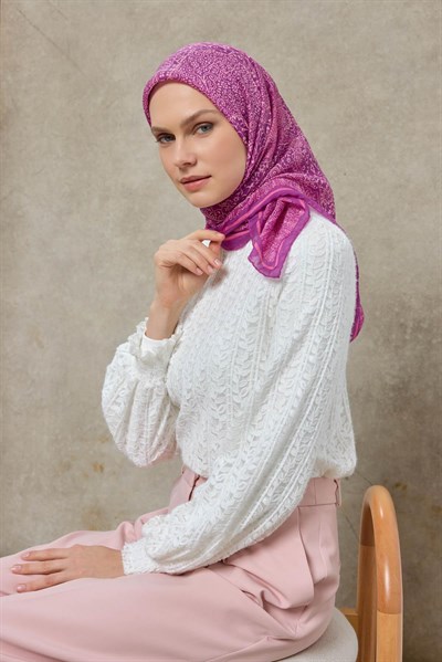 Tencel Monare Eşarp Madalyon Desen Leylak 90X90
