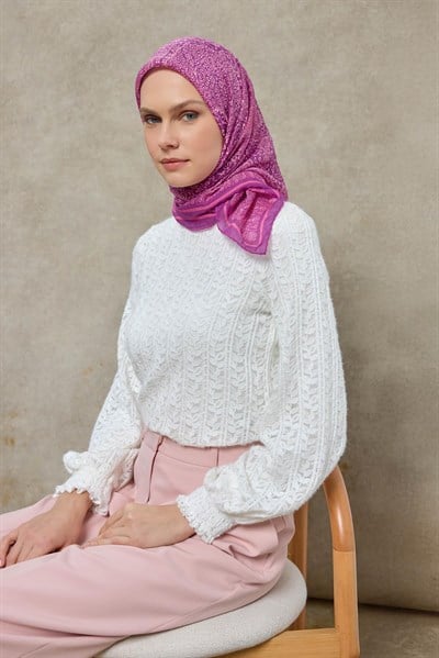 Tencel Monare Eşarp Madalyon Desen Leylak 90X90