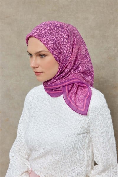 Tencel Monare Eşarp Madalyon Desen Leylak 90X90