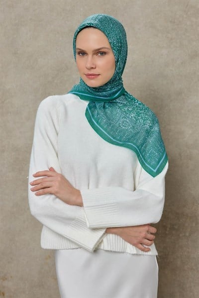 Tencel Monare Eşarp Madalyon Desen Patina Yeşili 90X90
