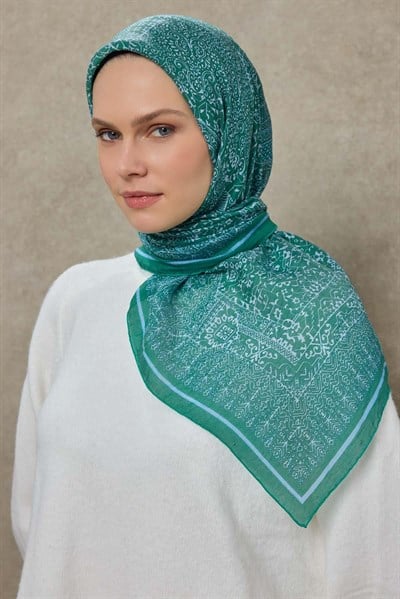 Tencel Monare Eşarp Madalyon Desen Patina Yeşili 90X90