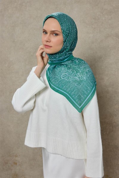 Tencel Monare Eşarp Madalyon Desen Patina Yeşili 90X90