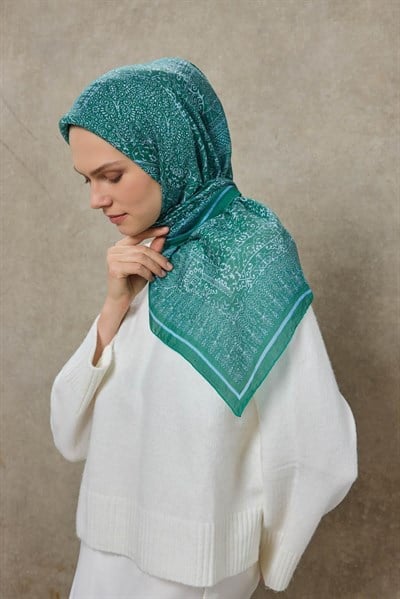 Tencel Monare Eşarp Madalyon Desen Patina Yeşili 90X90