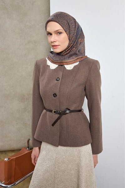 Tencel Monare Eşarp Madalyon Desen Taba 90X90