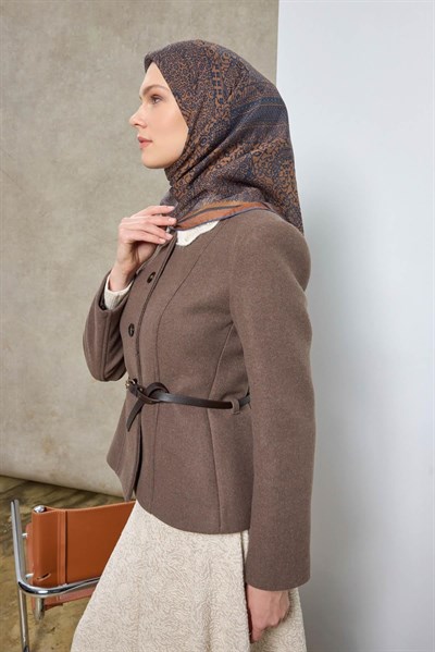 Tencel Monare Eşarp Madalyon Desen Taba 90X90