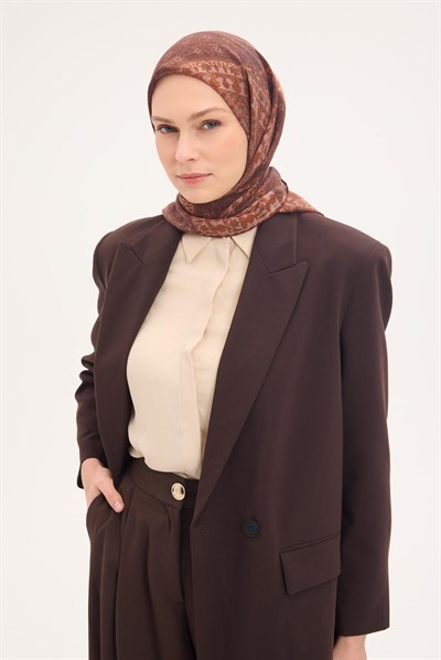 Tencel Monare Eşarp Osmanlı Desen Acı Kahve 90X90