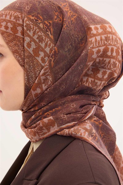Tencel Monare Eşarp Osmanlı Desen Acı Kahve 90X90