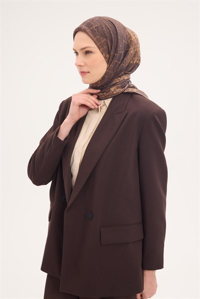 Tencel Monare Eşarp Osmanlı Desen Kahverengi 90X90
