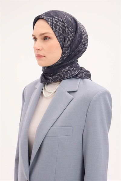 Tencel Monare Eşarp Osmanlı Desen Koyu Antrasit 90
