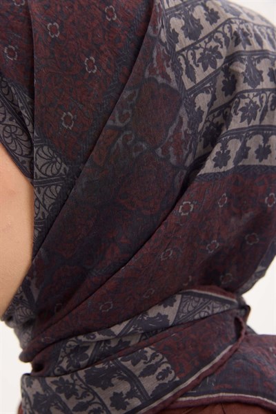 Tencel Monare Eşarp Osmanlı Desen Koyu Bordo 90X90