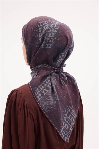 Tencel Monare Eşarp Osmanlı Desen Koyu Bordo 90X90