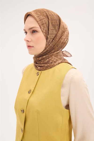 Tencel Monare Eşarp Osmanlı Desen Koyu Vizon 90X90