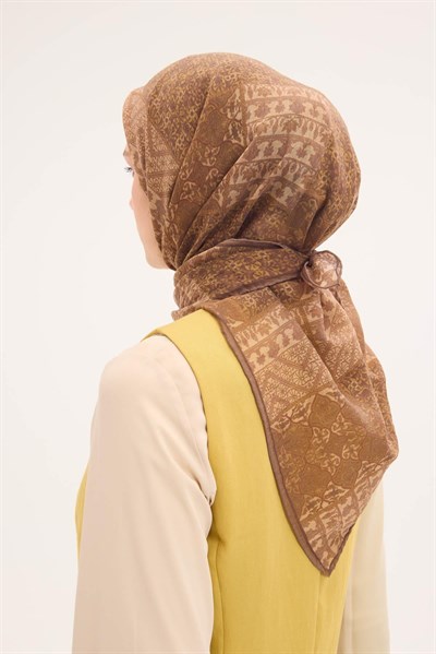 Tencel Monare Eşarp Osmanlı Desen Koyu Vizon 90X90