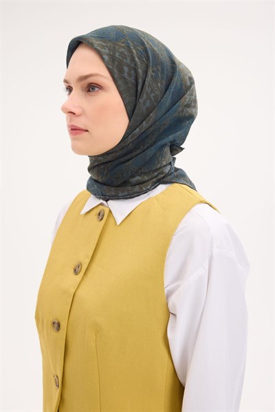 Tencel Monare Eşarp Osmanlı Desen Koyu Yeşil 90X90