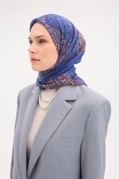 Tencel Monare Eşarp Osmanlı Desen Mavi 90X90