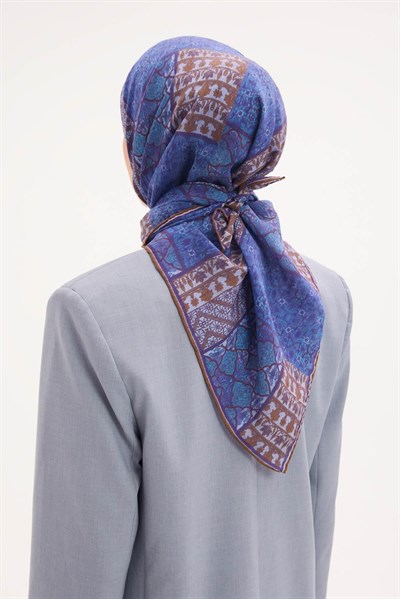 Tencel Monare Eşarp Osmanlı Desen Mavi 90X90
