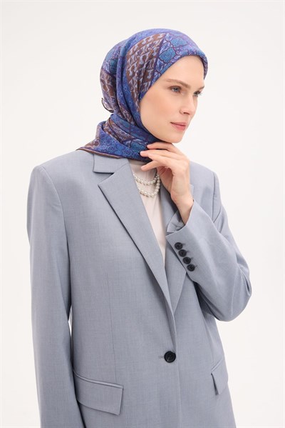 Tencel Monare Eşarp Osmanlı Desen Mavi 90X90