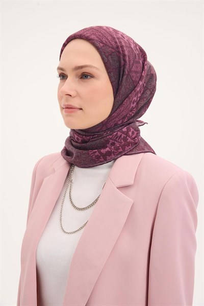 Tencel Monare Eşarp Osmanlı Desen Mürdüm 90X90