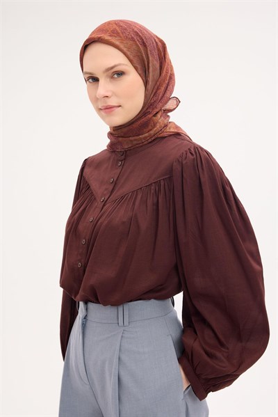 Tencel Monare Eşarp Osmanlı Desen Pas Rengi 90X90
