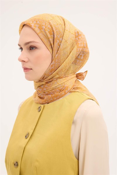 Tencel Monare Eşarp Osmanlı Desen Sarı Turuncu 90X