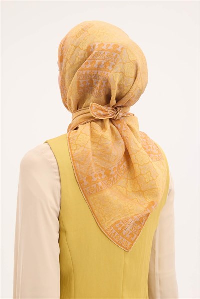 Tencel Monare Eşarp Osmanlı Desen Sarı Turuncu 90X