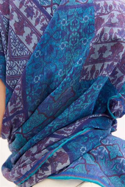 Tencel Monare Eşarp Osmanlı Desen Turkuaz 90X90