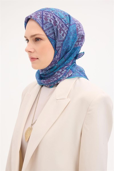 Tencel Monare Eşarp Osmanlı Desen Turkuaz 90X90
