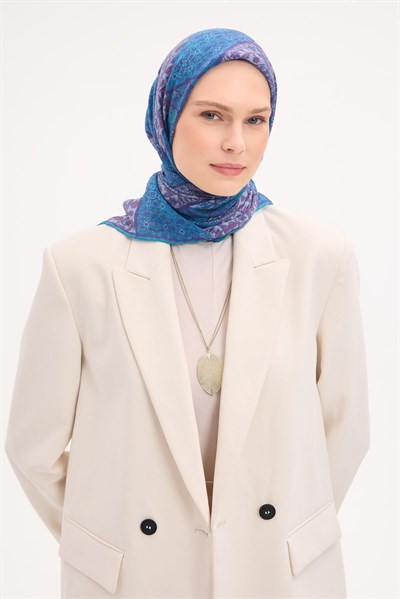 Tencel Monare Eşarp Osmanlı Desen Turkuaz 90X90