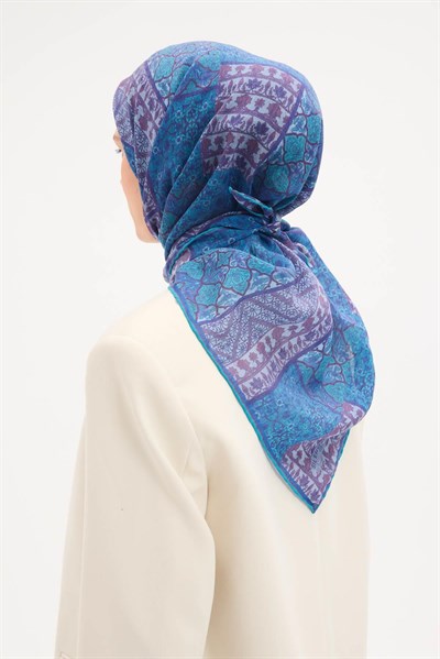 Tencel Monare Eşarp Osmanlı Desen Turkuaz 90X90