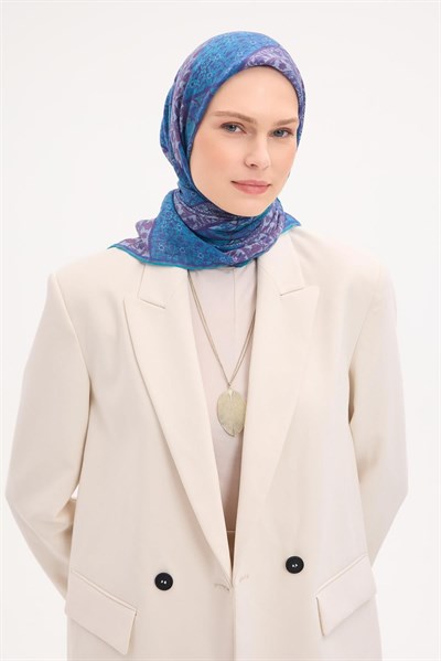 Tencel Monare Eşarp Osmanlı Desen Turkuaz 90X90
