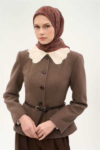 Tencel Monare Eşarp Papatya Desen Açık Mocha 90X90