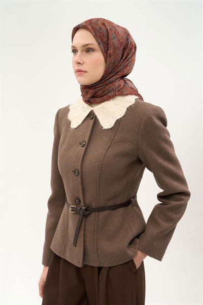 Tencel Monare Eşarp Papatya Desen Açık Mocha 90X90