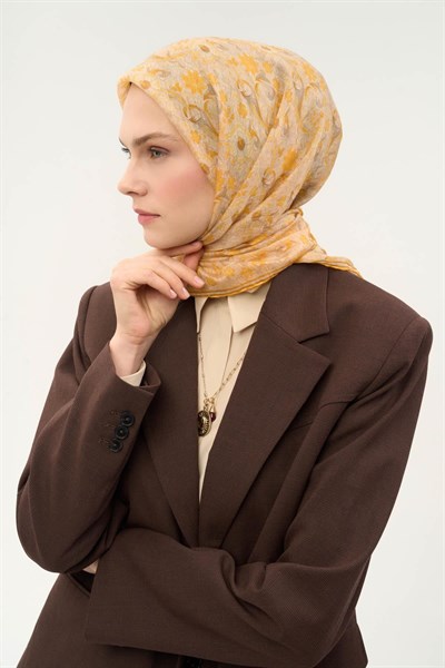 Tencel Monare Eşarp Papatya Desen Butter Yellow 90X90