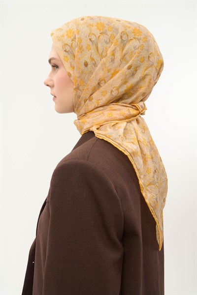 Tencel Monare Eşarp Papatya Desen Butter Yellow 90X90