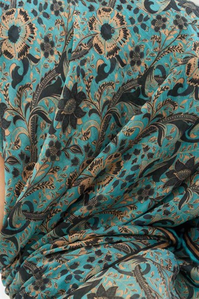 Tencel Monare Eşarp Papatya Desen Gök Mavi 90X90